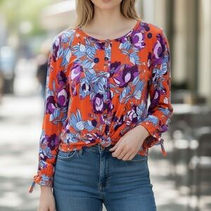 Free People Floral Blouse in Orange
